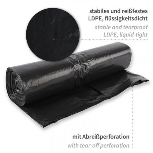 Preview: Müllsäcke schwarz 240L light 40my LDPE 100 % Recyclingmaterial